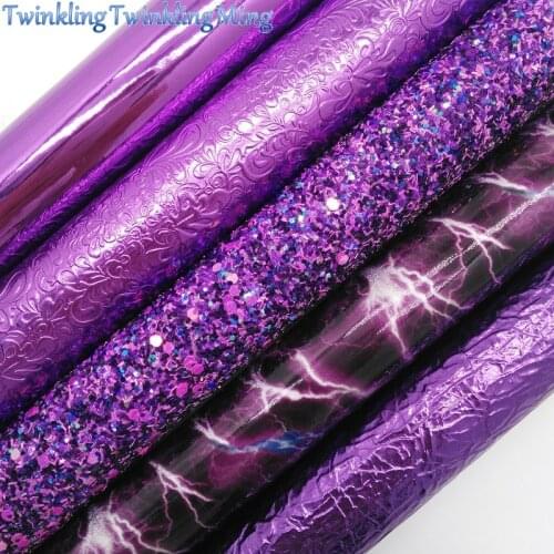 PURPLE Glitter Fabric, Metallic Synthetic Leather, Patent Faux Fabric Sheets For Bow A4 21x29CM Twinkling Ming XM013H