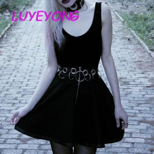 Black Cool Punk Women PU Patchwork Skirts 2020 Lolita Lady High Waist Eyelet Iron Ring Gothic Hipster Zipper Goth Pleated Skirt