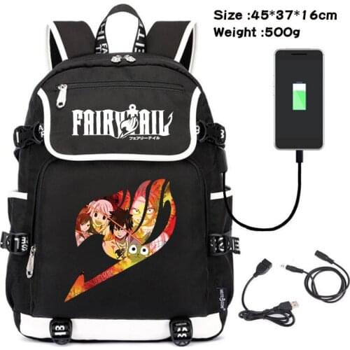 Fairy Tail Cartoon Backpack USB Fashion Port /Headphone interface Laptop Shoulders Bags Rucksack Students School Bag Bookbags