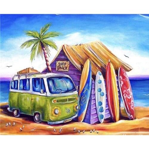 Painting By Number 40X50 50x65CM Seaside Chalet Car Landscape Wall Art Gift DIY Pictures By Numbers Canvas Kits Home Decoration
