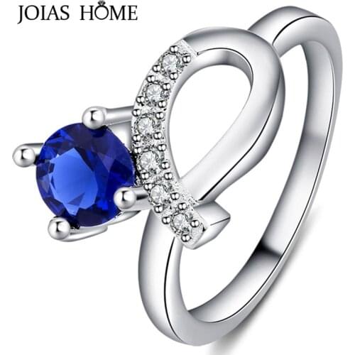 JoiasHome 925 Sterling Silver Rings For Women With Blue Round Shape Gemstones Women Party Wholesale Gift Size 6-10