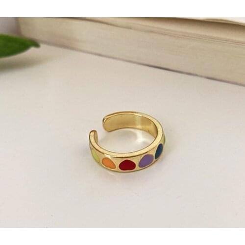 Vintage Bohemia Colorful Enamel Love Heart Ring Cute Simple Metal Gold Silver Color Rings for Women Punk Rock Jewelry