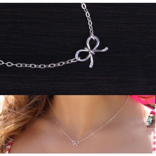 Fine 925 sterling silver cute girls bow tie necklace,2016 fashion silver jewelry cheap