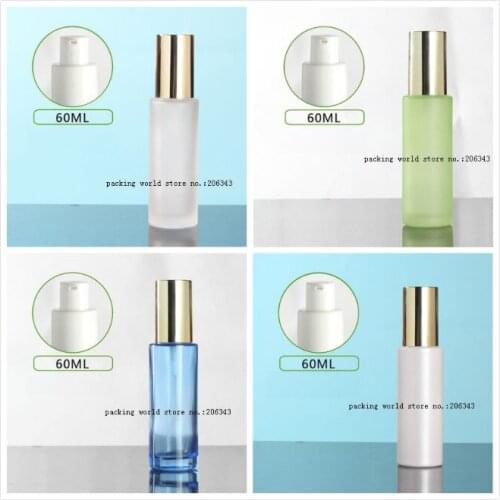 60ml frosted/green/blue/white glass bottle shiny gold lid for serum/lotion/emulsion/foundation/skin care cosmetic packing