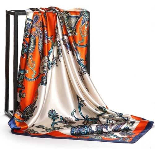 Fashion Scarves For Women Shawl Print Silk Satin Scarf Female 90cmx90cm Luxury Brand Square Hijab Shawls Head Scarfs for Ladies