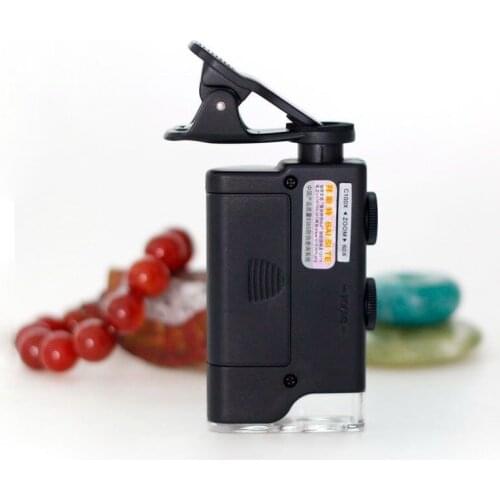 Portable Universal 60x -100x Zoom LED Illuminated Monocular Mini Mobile Phone Microscope With Clip Students Gift