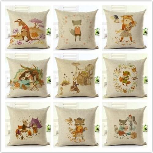 Cartoon Animal Style Houseware Home Decor Fox Printed Sofa Throw Pillowcase Linen Cotton Cushion Cover Almofadas Cojines