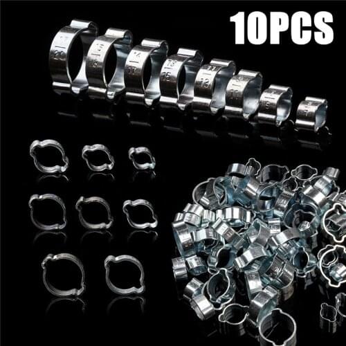 10Pcs Hose Clamp Double Ears Clamp 5-20mm Worm Drive Fuel Water Hose Pipe Clamps Clips Hose Fuel Clamps Kit