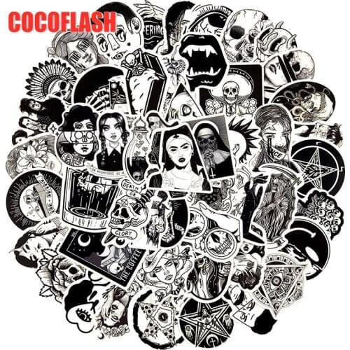 10/100Pcs/set Black And White Gothic Horror Skull Series Waterproof Stickers For Scrapbook Skateboard Snowboard Laptop Luggage