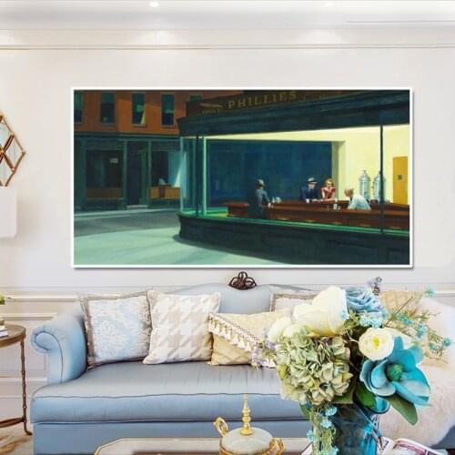 Wall Art Painting Wall Canvas Art Poster and Print Wall Art Nighthawks by Edward Hopper Picture for Living Room Home Decor
