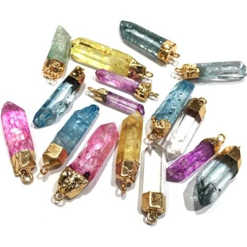 Natural Stone crystal Pendant Column shape Exquisite Exquisite charms for Jewelry Making DIY Necklaces Accessories size:7X45mm