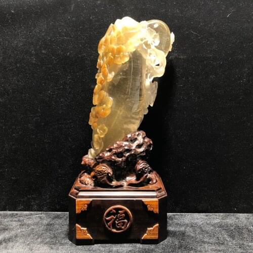 Natural Rutile Melon With Rabbit Hair Feng Shui Reiki Quartz Stone Home Decoration Stone Handicraft Decoration Carvings