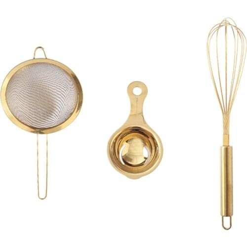 Stainless Steel Fine Mesh Strainer Egg Beater Egg Separater Oil Strainer Flour Sifter Colander Kitchenware,Golden