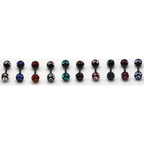 2013 new wholesale 5mm black titanium steel dumbbell earrings double 5stone ball fashion punk stud earrings free shipping