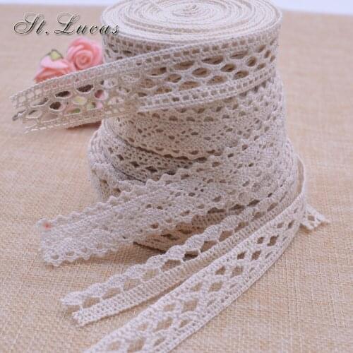 New 5yd/lot high quality beige lace fabric ribbon cotton lace trim sewing material for home curtains garment accessories DIY