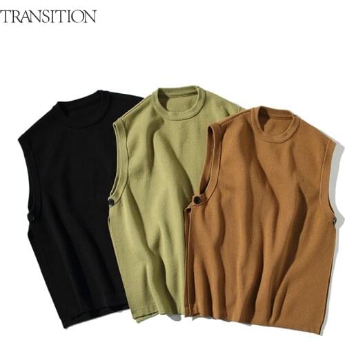 2021 autumn new style Japanese white background flat-tiling trend round neck sweater vest base sweater men