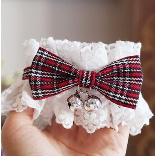 Pet Collar with Lace Bell Plaid Bowknot Classic Cat Dog Collars Decorative Dog Bibs Pet Necklace Collar Kitty Puppy Accessories