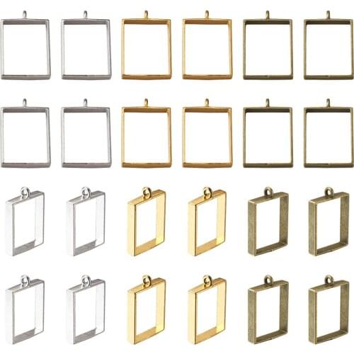 30pcs/box Open Bezel Back Pendant Hollow Frame Rectangle Alloy Big Charms For DIY Epoxy Resin Pressed Flower Jewelry Making
