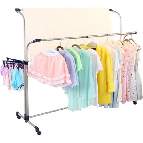 Length Width Adjusting Balcony Clothes Laundry Rack Outdoor Sheet Blanket Quilt Drying Rack with Wheels Sock Hanger Clips DQ0812