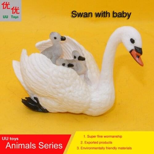 Hot toys: White swan with baby simulation model Animals kids toys children educational props