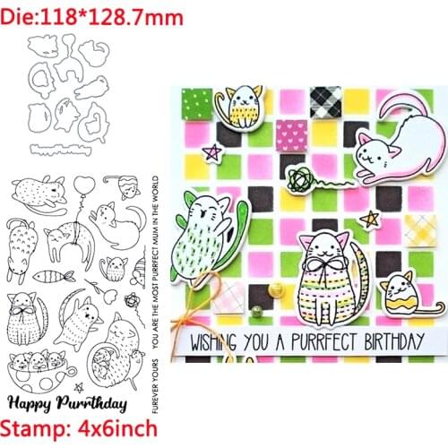 Lovely Cats And Mice Happy Words Transparent Clear Stamps Matchable Cutting Dies For DIY Scrapbooking Cards Crafts New 2020