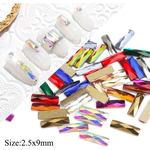 30Pcs White AB Nail Rhinestones 2.5x9mm Strip Shape Crystal Glitter Nail Stones DIY 3d Design Nail Art Decorations