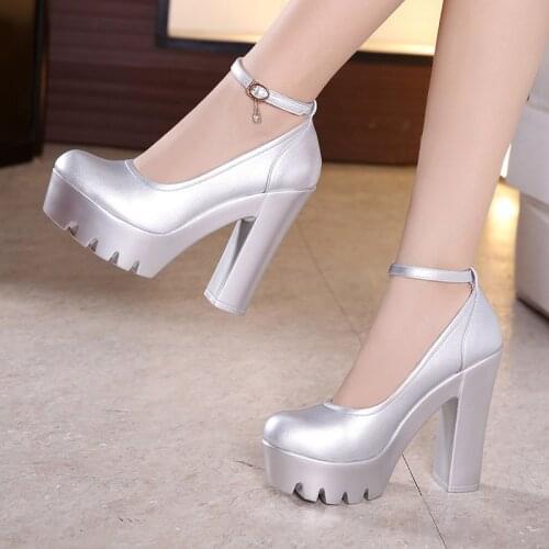 Big Size 32 43 Autumn Buckle Block Heels Office Shoes Ladies 2021 Split Leather Pumps Women High Heel Party Wedding Shoes 13cm