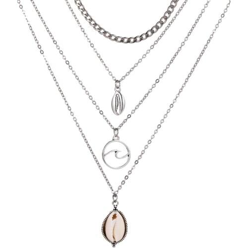Vintage Multilayer Shell Pendant Necklace Fashion Female Bohemian Geometric Layered Necklace Charm Collar Jewelry Gift