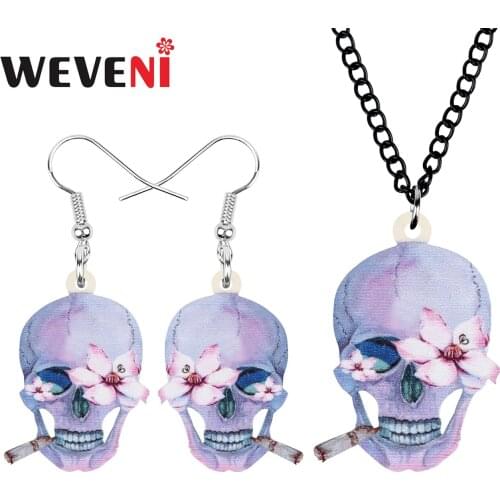 WEVENI Acrylic Halloween Cigarette Skeleton Skull Jewelry Sets Aesthetic Earrings Necklace For Women Girls Charm Gift Accessory