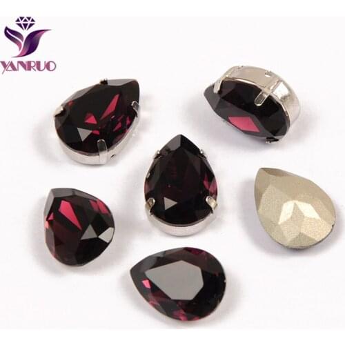YANRUO Teardrop Amethyst Fancy Claw Rhinestones Jewelry Diamond Bling Stones Crystals For Crafts Sewing on Clothes