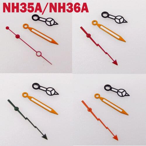 Orange/Red/Green Watch Hands For NH35A NH36A 4R36 7S36 7002 7009 Lume Watches Needles
