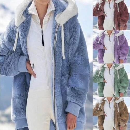 Women Zip Up Hoodie Casual Loose Jacket Fashion Solid Hooded Zipper Jacket Warm Coat Female Oversized Overcoat