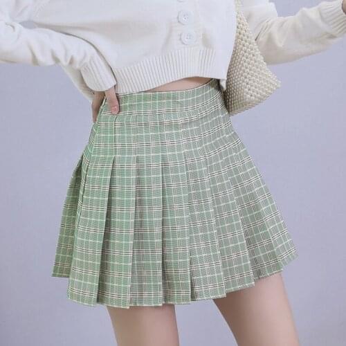 Women Plaid Fashion Skirts Sweet High Waist Pleated Skirt Solid Color Slim Mini Skirt