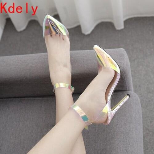 Women Sandals PVC Pointed Toe Clear Transparent High Heel Pumps Stilettos 2021 Slingback Wedding Dress Shoes Summer Shoe