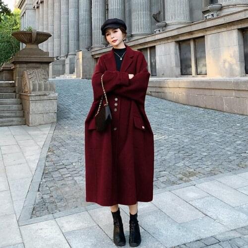 Womens Winter Woolen Coat 2021 New Khaki Loose Fashion Long Single-Breasted Big Pocket Thicke Anti-Pilling Jacket Outwear Tops