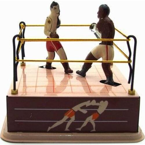 Vintage Style Tin Toy Boxing Ring Wrestling Boxers with Wind-Up Key Retro Gift 24BE