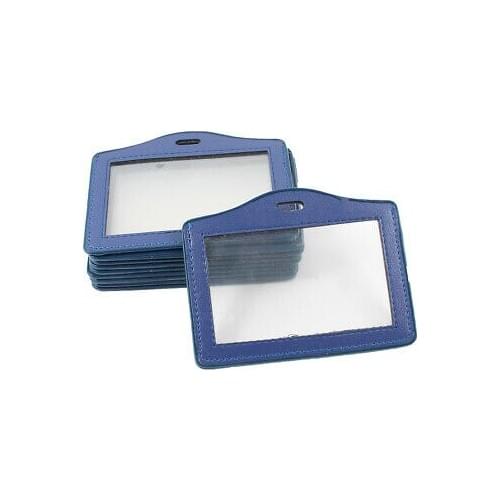 Blue Clear Plastic Faux Leather Name Business ID Credit Card Holder 10pcs