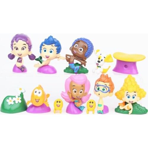 12pcs/set Bubble Guppies Cute Bubble Puppy Goby Deema Gil Oona Underwater Scenery PVC Action Figure toys Childs Gift