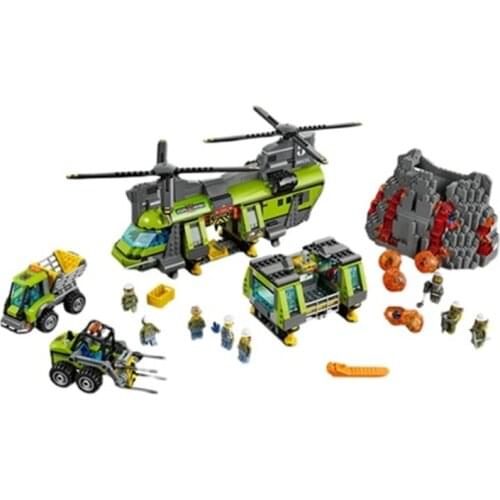 1325pcs 10642 City Series Volcano Expedition Heavy Airlift Helicopter 60125 Childrens Building Block Toy Gifts