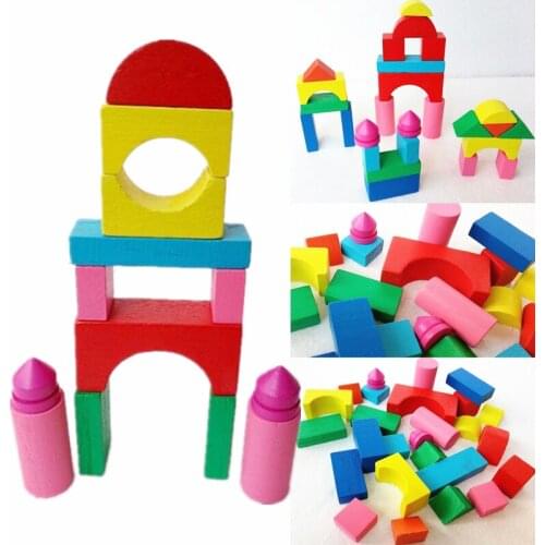 26pcs/set Building Blocks Kid Wooden Mini Castle Colorful Construction Toys Early Educational Toys For Children Toys