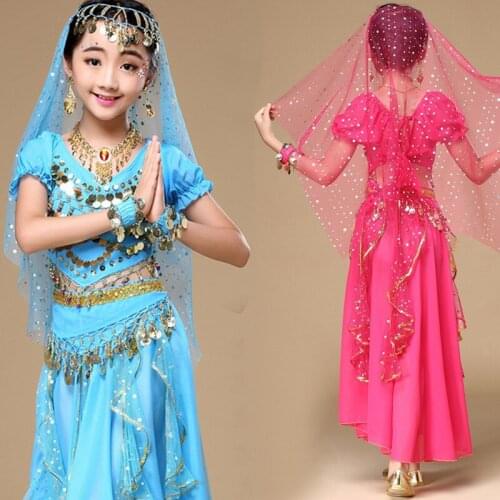 4PCS/Set Children Belly Dance Costume Kids Indian Dance Dress Child Bollywood Dance Costumes for Girl Performance Dance Wear