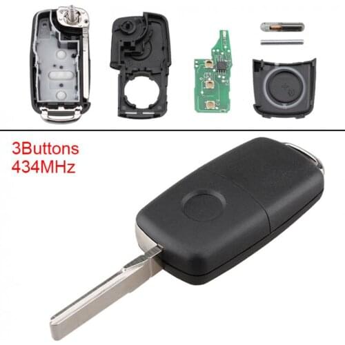 434MHz Uncut Flip Remote Car Key Fob Shell Fit for VolksWagen / Beetle / Caddy / Touran / Arriba 2009-2014 / Polo