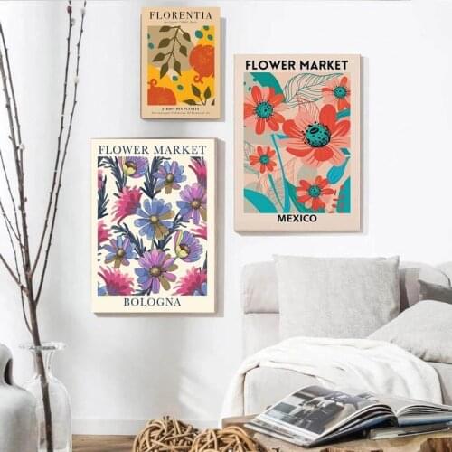 Abstract Flower Colorful Market Botanical Retro Posters and Prints Wall Art Canvas Painting Wall Pictures for Living Room Decor