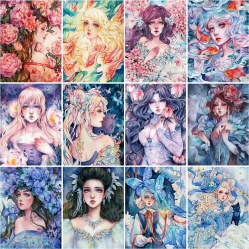 FIYO Diamond Painting 5D Full Square/Round Kit Woman Embroidery Cartoon Girl Cross Stitch Mosaic Flower Portrait DIY Wall Decor