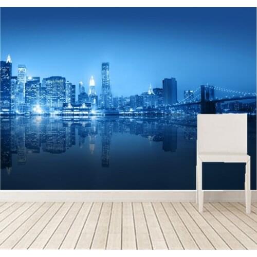 Custom large mural,Aesthetic New York city building bridge night view wallpaper,living room tv wall bedroom papel de parede