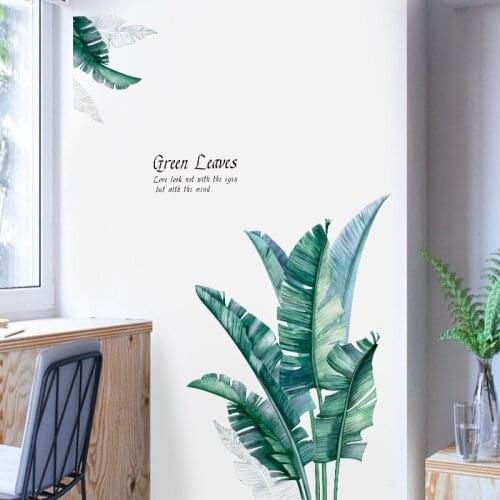 Large Tropical Green Palm Leaves Wall Stickers Home Decor Removable Vinyl Art Decal Door Wall Decoration for Living Room