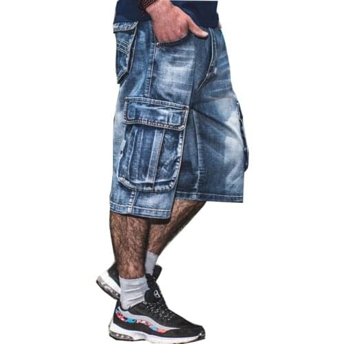 NEW Brand Mens Big size Loose baggy Short jeans for men boys Hip Hop Skateboard pants for Rappers Rap trousers blue hiphop