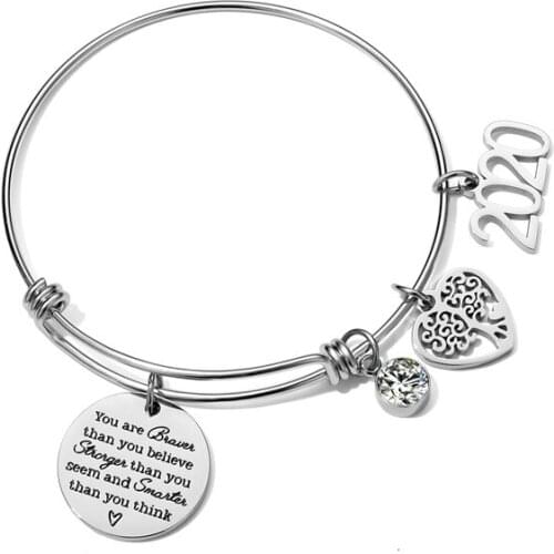 Cross border exclusive fashion titanium steel movable mouth push-pull Bracelet engraved you re braver than round brand Bracelet