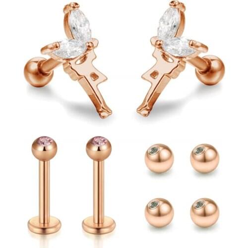 JFORYOU Clear CZ Fairy Tragus Earring Studs Surgical Steel Cartilage Helix Piercing Stud 16G CZ Inlaid Studs 4 Pcs Replacement