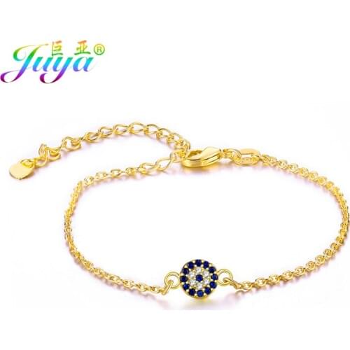 Juya Gold/Rose Gold/ Turkey Bracelets Supplies For Women Blue Zircon Greek Evil Eye Charm Bracelets